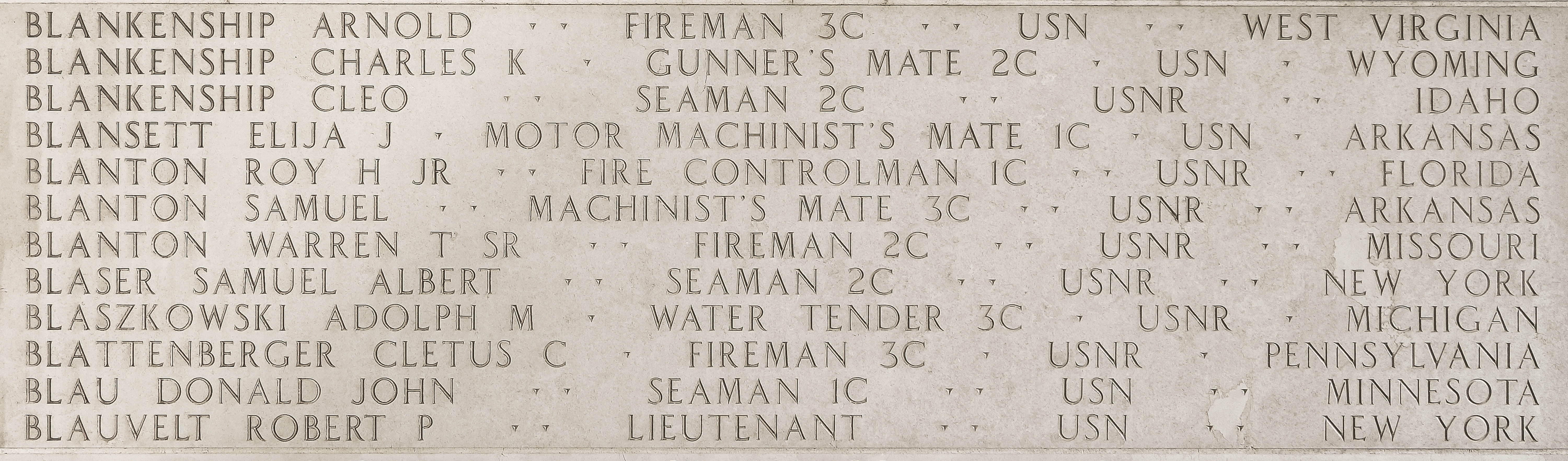 Cletus C. Blattenberger, Fireman Third Class
